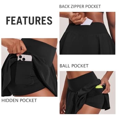 PINSPARK Tennis Skirts for Women High Waist Golf Athletic Skorts Mini Summer Workout Running Shorts with Pockets, Black Small - Image 3