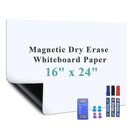 Warasee Magnetic Dry Erase Whiteboard Paper, 16" x 24" Self Adhesive Whiteboard for Wall, Easy to Write and Clean Dry Erase Board for Kids, Office, Home, with Marker, Magnetic Eraser and Magnets - Image 1