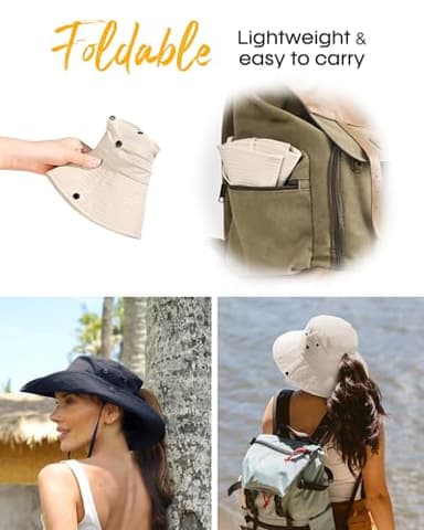 FURTALK Sun Hats for Women Ponytail UPF 50+ Beach Summer Hat Wide Brim Packable Cowboy Hat Beige - Image 4