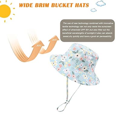 Baby Girl Sun Hat Summer Hats with UPF 50+ Toddler Bucket Hats Infant with Wide Brim Strap Outdoor Bucket Hat A-Greden Blue 2-4 Years - Image 5