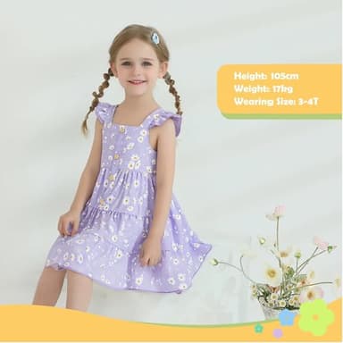 DeeFant Toddler Girl Dress 4-5T Girls Summer Dress Toddler Floral Dresses Fly Sleeveless Casual Beach Toddler Sundress Purple - Image 4