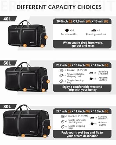 Gonex 80L Packable Travel Duffle Bag Foldable Duffel Bags for Luggage Gym Sports Camping Travelling Cycling Storage Shopping Water & Tear Resistant Black - Image 6