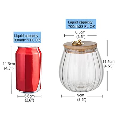 FANTESTICRYAN Glass Coffee Nuts Canister Airtight Storage Jar Petal Decorative Container with Bamboo Lid Metal Handle Easy to Grasp 700ml, 23 FL OZ - Image 3