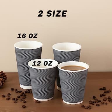 Clawsoff Coffee Cups 12 oz 120 Pack, Corrugated Insulated Ripple Wall Disposable Paper Coffee Cups 12oz, To Go for Hot Beverage or Cold Drinks Office/Home/Cafe/Party/Travel (Gray) - Image 6