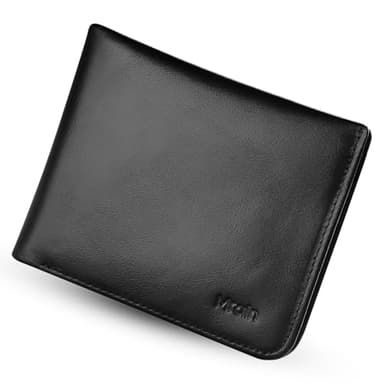 Mrain Full Grain Genuine Leather Wallet for Men | Minimalist Style | RFID Blocking | Bifold | Coin Pocket | Ultra Slim | Gift for Him (Wax Black) - Image 1