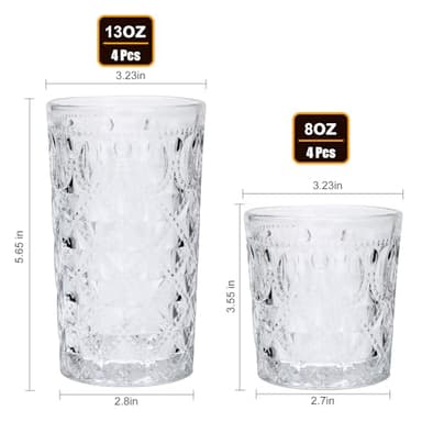 Drinking Glasses Set, 13 oz and 8 oz Highball Glasses Set, Bar Same Style, Essential Glassware for Home, Suitable for Water, Juice, Milk, Cocktails, Whisky, Iced Tea, Great Gift, 8 Pack - Image 2
