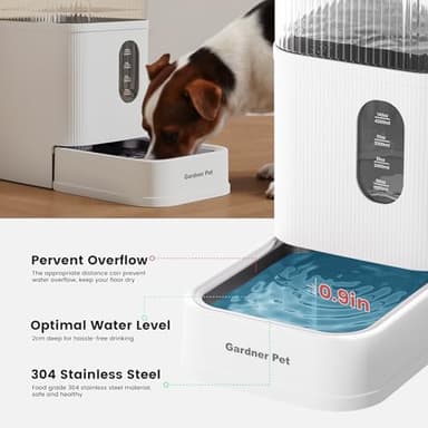 Gardner Pet Automatic Dog Water Dispenser Gravity Waterer with Stainless Steel Bowl Water Dispenser 8.5L Large Capacity Water Feeder with Filters for Dogs Cats Pets, BPA-Free Noise-Free (White, 8.5L) - Image 4