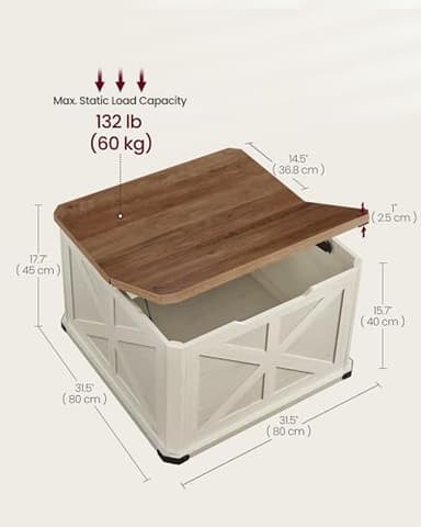 VASAGLE Farmhouse Coffee Table with Storage, Square Coffee Table for Living Room, Center Table with Flip-Top Lids, Honey Brown and Rustic White ULCT232W73 - Image 3
