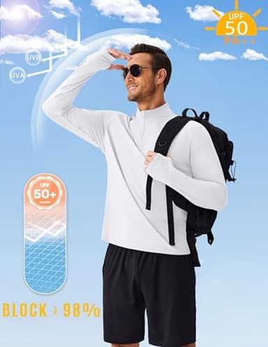 PINSPARK Quarter Zip Pullover Mens UV Protection Shirts Men Rash Guard Long Sleeve Workout Shirts Lightweight for Fishing Surfing White - Image 2