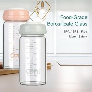 COMI Wide Neck Glass Breastmilk Collection n Storage Bottle, 8oz with Screw Ring Sealing Disk; Re-markable Sealing Disc. BPA Free, Fits Breast Pumps & Nipples (4 Gray Lids) - Image 6