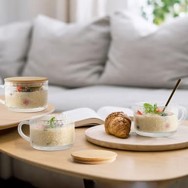 YORY 4-Pack Vintage Glass Mugs with Bamboo lids and Spoons Coffee Tea Cups Gifts for Women Overnight Oats Containers 14oz, - Image 2