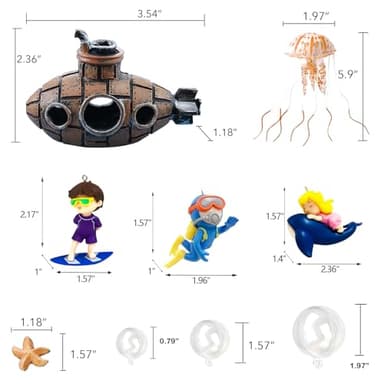 BEZALEL 13PCS Floating Fish Tank Decorations Floating Device Fish Tank Accessories Flotating Diver Fake Jellyfish Decorations Starfish Submarine Suitable for Aquarium - Image 7