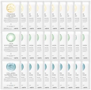 #OOTD Hydrating Soothing Sheet Masks Gift Set for Skincare, Korean Vegan Sheet Mask for Dry, Sensitive Skin, Calming, Smoothing, Brightening, Collagen, Ceramide, Cica, Hyaluronic Acid 30EA - Image 3