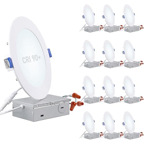 TORCHSTAR Basic Series 12-Pack 6 Inch Ultra-Thin LED Recessed Lighting with Junction Box, CRI90, Aluminum, 5000K Daylight, 5%-100% Dimmable Slim Recessed Downlight, 12W 1100LM, ETL and Energy Star - Image 1