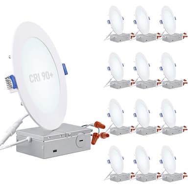 TORCHSTAR Basic Series 12-Pack 6 Inch Ultra-Thin LED Recessed Lighting with Junction Box, CRI90, Aluminum, 5000K Daylight, 5%-100% Dimmable Slim Recessed Downlight, 12W 1100LM, ETL and Energy Star - Image 1