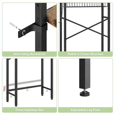 Kalrin Over-The-Toilet Storage Rack, 4-Tier Bathroom Organizer Shelf Over Toilet with Adjustable Shelf and Basket, Freestanding Space Saver Bathroom Shelves Above Toilet for Room (Vintage Brown) - Image 6