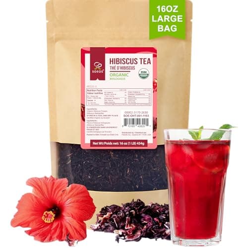 Soeos Organic Hibiscus Flower Herbal Tea, 1lb (16oz), Whole Dried Petals, Bold Tart Flavor, Caffeine-Free & Naturally Refreshing, Perfect for Iced Tea, Hot Infusions, and Floral Blends - Image 1