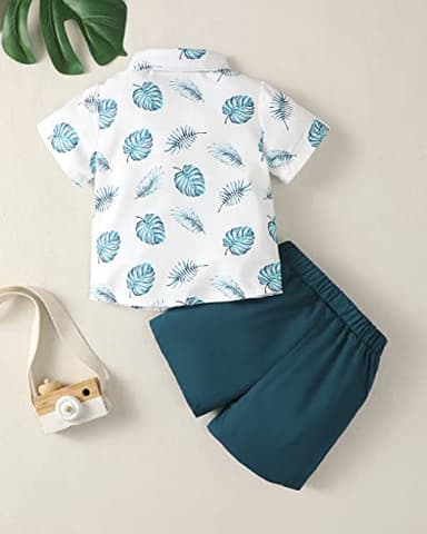 Renotemy 2T 3T Boy Clothes Boy Summer Outfits Short Sleeve Shirt 2T 3T Clothes Boy Toddler Clothes for Boys 2T 3T Blue White - Image 3