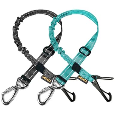 AUBELL Dog Seat Belt for Car,2 Pack Set 3-in-1 Adjustable Reflective Bungee Heavy Duty Dog Car Harness Tether with Clip Hook Latch & Buckle,Swivel Zinc Alloy Carabiner,Black+Teal - Image 1