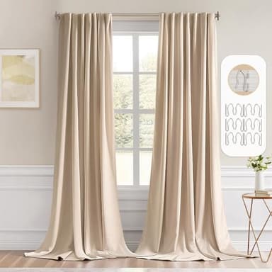MIULEE Back Tab Beige Curtains 120 Inch Long 2 Panels Set for Living Room Bedroom, Cream Rod Pocket/Pinch Pleated Light Blocking Extra Long Thermal Insulated Room Darkening Blackout Curtains/Drapes - Image 1