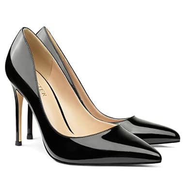 COLETER Women's 4 Inch Pumps Pointy Toe Wedding Dress Shoes Slip on Stiletto Pumps Patent Black 7US - Image 1