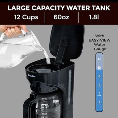 Mueller 12-Cup Drip Coffee Maker - Borosilicate Carafe, Auto-Off, Reusable Filter, Anti-Drip, Keep-Warm Function, Clear Water Level Window Coffee Machine, Kitchen Essentials & Accessories - Image 3