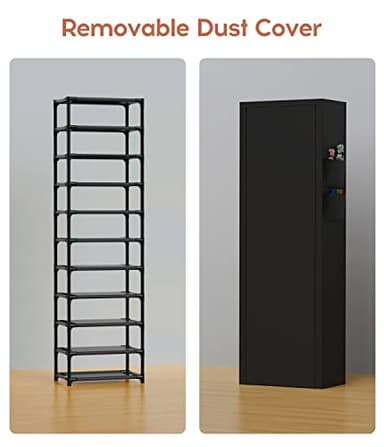 VTRIN Vertical Narrow Shoe Rack Organizer 10 Tier Tall Shoe Shelf Holds 20-22 Pairs with Non-Woven Dustproof Cover for Closet, Entryway Black - Image 7