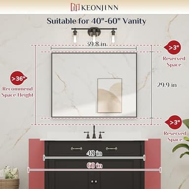 Keonjinn Gold Bathroom Mirror 40 x 30 Inch, Brushed Gold Mirror for Over Sink, Aluminum Alloy Framed, Square Corner, Modern Farmhouse, Large Rectangular Vanity Mirror for Wall(Horizontal/Vertical) - Image 5