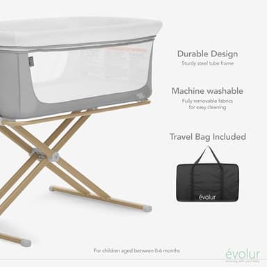 Evolur Orabelle Bedside Bassinet – Adjustable, Foldable & Lightweight Travel Bassinet for Baby - Image 4