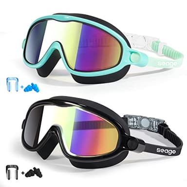 Kids Goggles for Swimming 2 Pack No Leaking Anti-Fog Outer Eye Fit with Wide View UV Protection Crystal Clear Watertight Swim Goggles with nose cover Suitable for Children Youth Boys Girls Age 3 to 14 - Image 1
