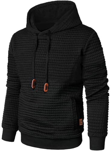 Qichic Mens Casual Pullover Hoodies Long Sleeve Hooded Sweatshirts Black XL - Image 1