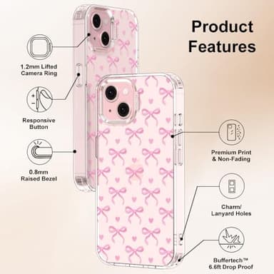 MOSNOVO Case for iPhone 15 Plus, [Buffertech 6.6ft Military-Grade Drop Protection] [Anti Peel Off Tech] Clear TPU Bumper Phone Case Cover Design - Bowtiful Love - Image 6