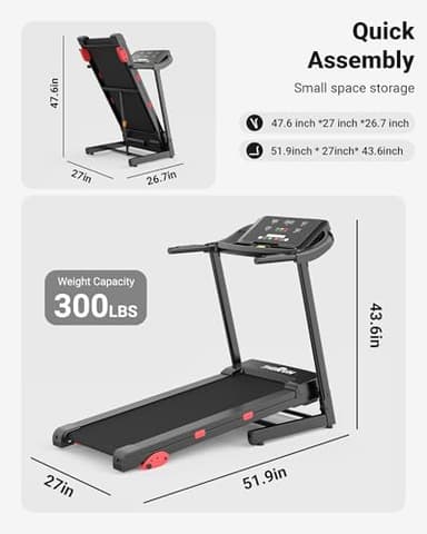 THERUN Treadmills for Home, Running Treadmill with Incline, Foldable Treadmills Heart Rate Sensors, 18″LED Display Manual Incline Adjustment, 3.0HP Treadmill for Indoor Fitness Workouts - Image 7