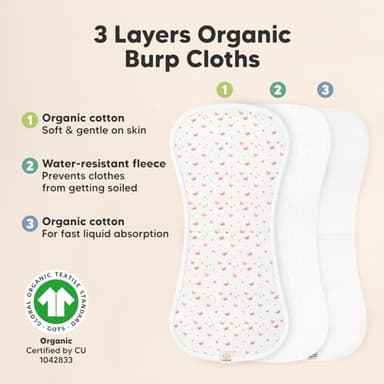 Organic Burp Cloths Baby Boy & Girl - 5-Pack Super Absorbent Cotton Burping Cloths for Babies, Soft & Plush Newborn Spit Up Rags, Infant Towels for Milk Spit Up, Unisex, Large 21" x 10" (Butterflies) - Image 4