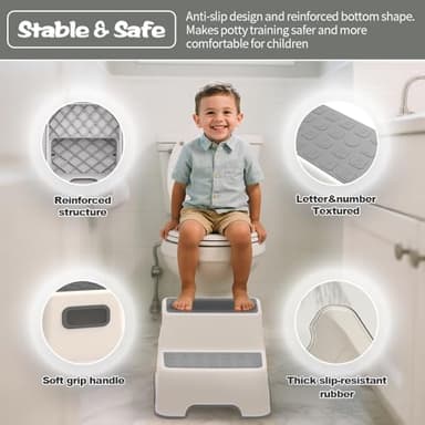 ZLMHYYM Toddler Step Stool for Bathroom Sink, 2 Pack Step Stool for Kids, Plastic Potty Training Toilet Stepping Stools, Child and Baby Lightweight&No-Slip Two Step Stools for Kitchen(Off-White/Gray) - Image 5