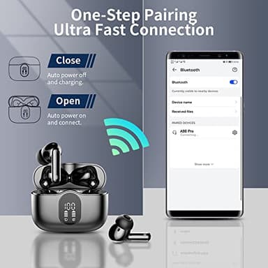 Wireless Earbuds, Bluetooth 5.4 Headphones Bass Stereo, Ear Buds with Noise Cancelling Mic LED Display, IP7 Waterproof in Ear Earphones, 36H Playtime for Laptop Pad Phones Sports Workout, Black - Image 5