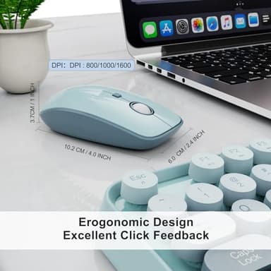Wireless Keyboard and Mouse Combo, 2.4GHz Colorful Cute Round Keycaps Keyboard for Office Computer PC Desktops Laptop (104 Keys Blue Green) - Image 5