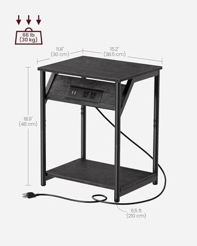 VASAGLE End Table with Charging Station, Set of 2, Small Side Tables for Living Room, Bedroom, Nightstand with Outlets and USB Ports, Bedside Table with Storage Shelf, Misty Gray and Black - Image 3