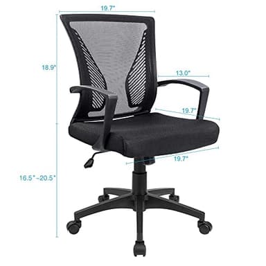 Furmax Office Chair Ergonomic Computer Desk Mesh Chair Mid Back Swivel Lumbar Support with Armrest (1, Black) - Image 3