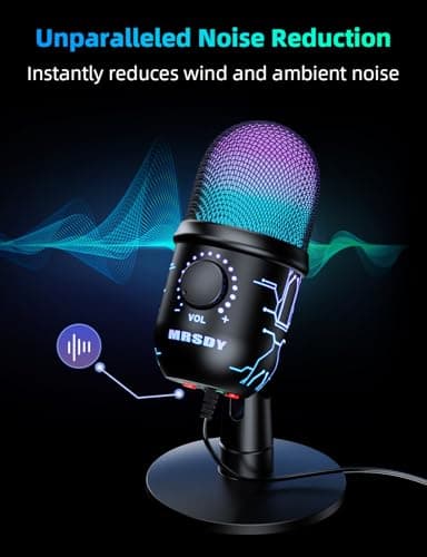 MRSDY Gaming Microphone, USB Computer Microphone for PC, Mac, PS4/5, Condenser Podcast Mic for Studio Recording, YouTube, Streaming, with Headphone Jack, Led Light, Mute, Gain, Noise Cancellation - Image 3