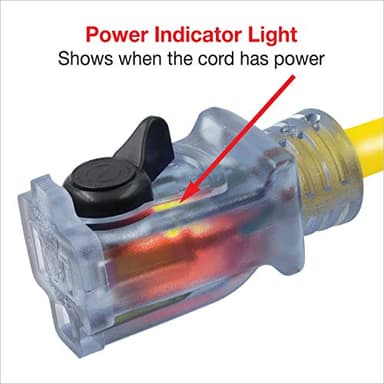 Clear Power 100 ft 14/3 SJTW Heavy Duty Outdoor Extension Cord with Lighted Locking Connector, Yellow, Water, Weather & Kink Resistant, Flame Retardant, 3 Prong Grounded Plug, CP10131 - Image 5