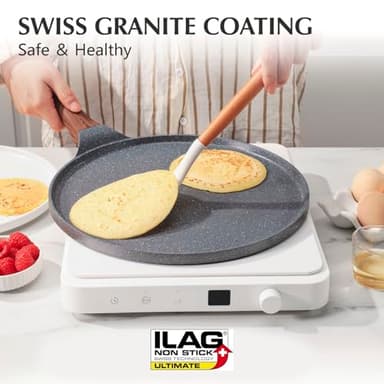 SENSARTE Nonstick Crepe Pan, Swiss Granite Coating Dosa Pan Pancake Flat Skillet Tawa Griddle 12-Inch with Stay-Cool Handle, Induction Compatible - Image 2