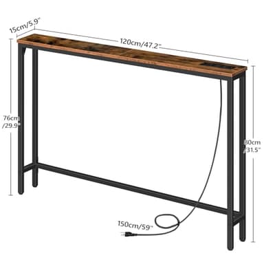 HOOBRO 47.2" Narrow Console Table with Power Outlets, 5.9" Behind Couch Table with Charging Station, Long Sofa Table, Skinny Entryway Table for Living Room, Hallway, Foyer, Rustic Brown BF15XG01G1 - Image 3