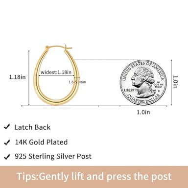 Gacimy Gold Chunky Hoop Earrings for Women, 14K Gold Plated Oval Hoop Medium Gold Earrings with 925 Sterling Silver Post - Image 3