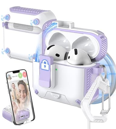 MHYALUDO for AirPods 4th Generation Case Cover, Compatible with Magsafe, Magnetic Automatic Lock, Charging Port Dust-Proof & Stand Design with Cleaning Kit for AirPods 4 Case 2024, Purple/White - Image 1