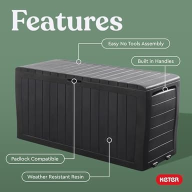 Keter Marvel Plus 71 Gallon Resin Deck Box-Organization and Storage for Patio Furniture Outdoor Cushions, Throw Pillows, Garden Tools and Pool Toys, Dark Grey - Image 3