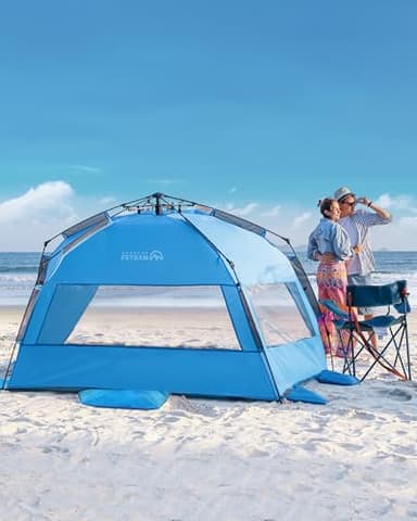OutdoorMaster Pop Up Beach Tent for 4 Person - Easy Setup and Portable Beach Shade Sun Shelter Canopy with UPF 50+ UV Protection Removable Skylight Family Size - Blue - Image 8