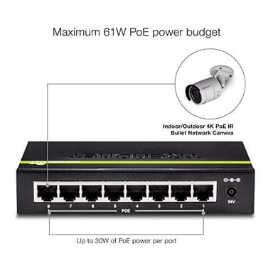 TRENDnet 8-Port PoE Switch, TPE-S44, Ethernet Splitter, 30W Power Budget, 1.6 Gbps Switching Capacity, 10/100Mbps, NDAA & TAA Compliant, Lifetime Manufacturer Protection - Image 4