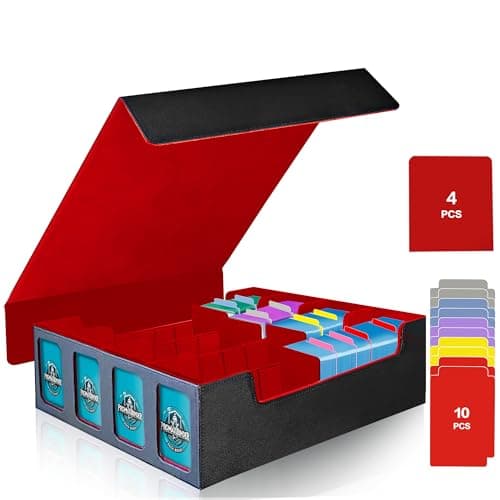 PROMAXIBINDER Trading Card Storage Box Fits 3200+ MTG/TCG/YuGiOh Cards, Commander Deck Case, 4 Display Windows 10 Dividers 4 Movable Partitions, PU Leather, Magnetic Closure, Magic, Sport Cards (Red) - Image 1