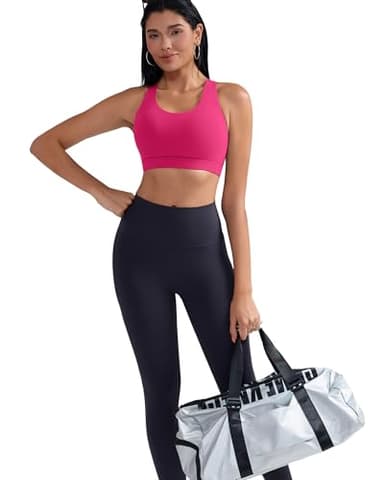 RUNNING GIRL Sports Bra for Women, Criss-Cross Back Padded Strappy Sports Bras Medium Support Yoga Bra with Removable Cups(2353 Hot Pink XL) - Image 4